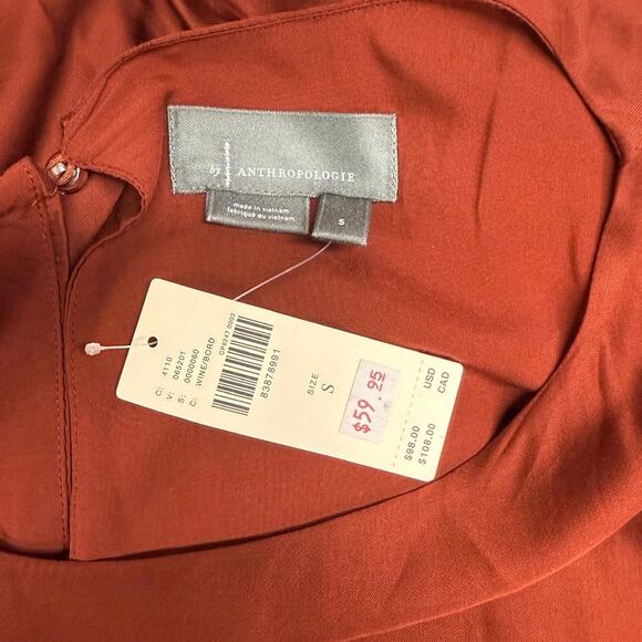 Anthropologie Wine Red Satin Balloon Long Sleeve Blouson Hem Blouse Small NWT - Picture 11 of 11